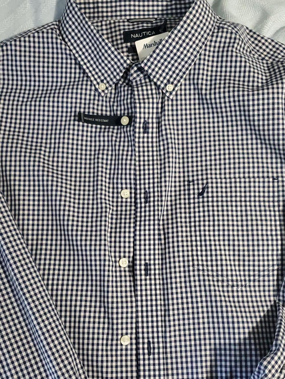 Nautica Men’s Navy and White Gingham Button-Down Dress Shirt